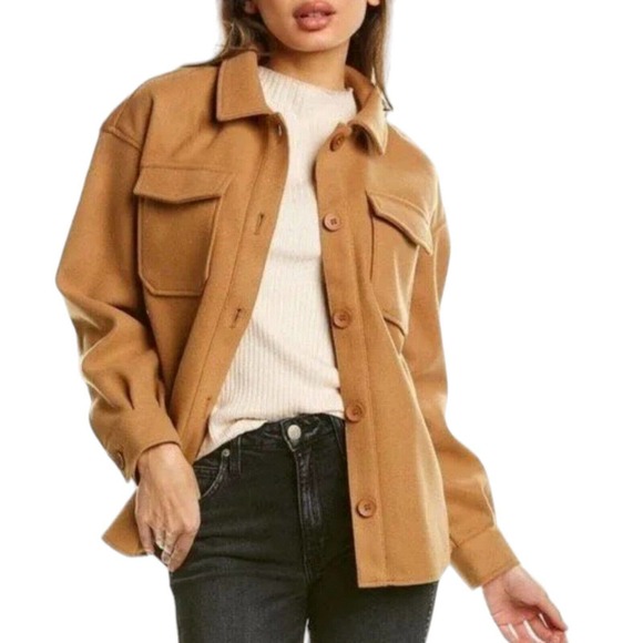 Avec Les Filles Jackets & Blazers - Avec Les Filles Womens Shacket Camel Brown Tan Relaxed Cozy Knit Shirt Jacket S